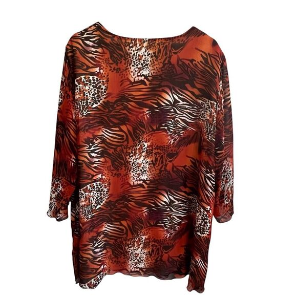 Russell Kemp Womens Oversized Animal Print Tunic Top Size 2X Sheer Flowy Mature - Picture 2 of 9